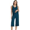 imageWiWi Women Pajama Set Sleeveless Top with Capri Pants Viscose from Bamboo Super Soft VNeck Tank Sleepwear PJ Sets SXXLApeacock Blue