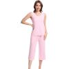 imageWiWi Women Pajama Set Sleeveless Top with Capri Pants Viscose from Bamboo Super Soft VNeck Tank Sleepwear PJ Sets SXXLApink