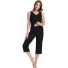 imageWiWi Women Pajama Set Sleeveless Top with Capri Pants Viscose from Bamboo Super Soft VNeck Tank Sleepwear PJ Sets SXXLBblack