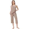 imageWiWi Women Pajama Set Sleeveless Top with Capri Pants Viscose from Bamboo Super Soft VNeck Tank Sleepwear PJ Sets SXXLBcamel