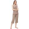 imageWiWi Women Pajama Set Sleeveless Top with Capri Pants Viscose from Bamboo Super Soft VNeck Tank Sleepwear PJ Sets SXXLBcamel