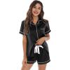 imageWiWi Womens Silk Soft Pajamas Soft Summer Sleepwear Loose Comfy Loungewear Casual Sleep Nightwear SXXLDblack