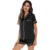 imageWiWi Womens Silk Soft Pajamas Soft Summer Sleepwear Loose Comfy Loungewear Casual Sleep Nightwear SXXLDblack