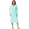 imageWiWi Nightgowns for Women Long Sleeve Night shirt Soft Sleepshirt Satin V Neck SleepwearViscose Made from Bamboo SXXLAqua