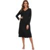 imageWiWi Nightgowns for Women Long Sleeve Night shirt Soft Sleepshirt Satin V Neck SleepwearViscose Made from Bamboo SXXLBlack