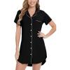 imageWiWi Nightgowns for Women Viscose from Bamboo Short Sleeve Pajama Gowns Button Down Nightshirts SXXLBlack