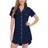 imageWiWi Nightgowns for Women Viscose from Bamboo Short Sleeve Pajama Gowns Button Down Nightshirts SXXLNavy