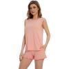 imageWiWi Pajama Set for Women Bamboo Viscose Sleeveless Tops with Shorts Pjs Sets Soft Summer Sleepwear Pj SXXLBlush Pink