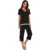 imageWiWi Pajamas Set for Women Summer Sleepwear Soft Tops Capri Pants Pjs Lounge Pajama Sets Viscose from Bamboo SXXLAblack