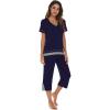 imageWiWi Pajamas Set for Women Summer Sleepwear Soft Tops Capri Pants Pjs Lounge Pajama Sets Viscose from Bamboo SXXLAnavy