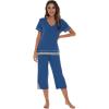imageWiWi Pajamas Set for Women Summer Sleepwear Soft Tops Capri Pants Pjs Lounge Pajama Sets Viscose from Bamboo SXXLAprussian Blue