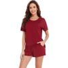 imageWiWi Pajamas for Women Soft Short Sleeve Sleepwear Cooling Pajama Set Shorts Pjs Loose Comfy Lounge Sets SXXLAwine Red