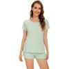 imageWiWi Pajamas for Women Soft Short Sleeve Sleepwear Cooling Pajama Set Shorts Pjs Loose Comfy Lounge Sets SXXLCgreen Stripe
