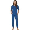 imageWiWi Viscose from Bamboo Pajamas Set for Women Short Sleeve Loungewear 2 Piece Outfit Long Pants Jogger Sets Pjs SXXLPrussian Blue