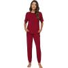 imageWiWi Viscose from Bamboo Pajamas Set for Women Short Sleeve Loungewear 2 Piece Outfit Long Pants Jogger Sets Pjs SXXLWine