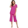 imageWiWi Viscose from Bamboo Pajamas Set for Women Soft Short Sleeve Tops Capri Pants Sleepwear Plus Size Pjs Sets S3XCmagenta