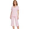 imageWiWi Viscose from Bamboo Pajamas Set for Women Summer Sleepwear Pjs Comfy Short Sleeve Tops Capri Pants Sets SXXLApink