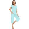 imageWiWi Viscose from Bamboo Pajamas Set for Women Summer Sleepwear Pjs Comfy Short Sleeve Tops Capri Pants Sets SXXLBaqua
