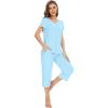 imageWiWi Viscose from Bamboo Pajamas Set for Women Summer Sleepwear Pjs Comfy Short Sleeve Tops Capri Pants Sets SXXLBpale Blue