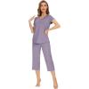 imageWiWi Viscose from Bamboo Pajamas Set for Women Summer Sleepwear Pjs Comfy Short Sleeve Tops Capri Pants Sets SXXLBviolet