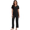 imageWiWi Viscose from Bamboo Pajamas for Women Soft Short Sleeve Pajama Set with Pants Pjs Lightweight Loungewear SXXLBsolid Black