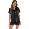 imageWiWi Womens Silk Soft Pajamas Soft Summer Sleepwear Loose Comfy Loungewear Casual Sleep Nightwear SXXLDblack