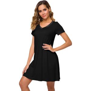 imageWiWi Bamboo Nightgowns for Women Soft Night Shirt Sleepwear Short Sleeve Lightweight Plus Size Sleepshirts S4XAblack