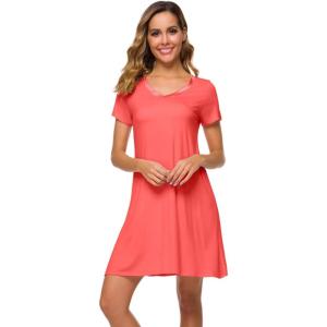 imageWiWi Bamboo Nightgowns for Women Soft Night Shirt Sleepwear Short Sleeve Lightweight Plus Size Sleepshirts S4XAcoral