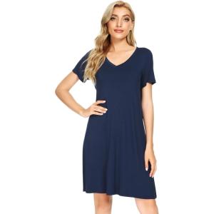 imageWiWi Bamboo Nightgowns for Women Soft Night Shirt Sleepwear Short Sleeve Lightweight Plus Size Sleepshirts S4XAdark Blue