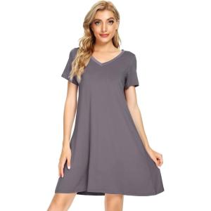 imageWiWi Bamboo Nightgowns for Women Soft Night Shirt Sleepwear Short Sleeve Lightweight Plus Size Sleepshirts S4XAdark Grey