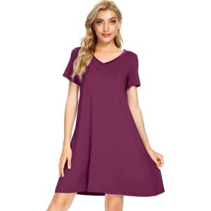 imageWiWi Bamboo Nightgowns for Women Soft Night Shirt Sleepwear Short Sleeve Lightweight Plus Size Sleepshirts S4XAmulberry