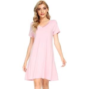 imageWiWi Bamboo Nightgowns for Women Soft Night Shirt Sleepwear Short Sleeve Lightweight Plus Size Sleepshirts S4XApink
