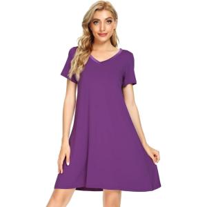 imageWiWi Bamboo Nightgowns for Women Soft Night Shirt Sleepwear Short Sleeve Lightweight Plus Size Sleepshirts S4XApurple