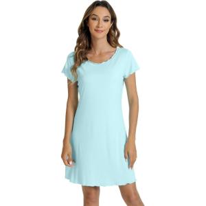 imageWiWi Bamboo Nightgowns for Women Soft Night Shirt Sleepwear Short Sleeve Lightweight Plus Size Sleepshirts S4XAqua