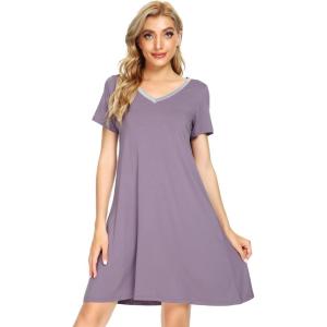 imageWiWi Bamboo Nightgowns for Women Soft Night Shirt Sleepwear Short Sleeve Lightweight Plus Size Sleepshirts S4XAviolet
