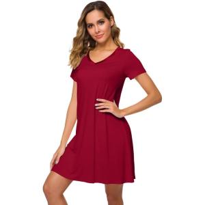imageWiWi Bamboo Nightgowns for Women Soft Night Shirt Sleepwear Short Sleeve Lightweight Plus Size Sleepshirts S4XAwine