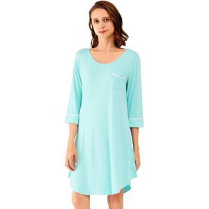 imageWiWi Bamboo Viscose Nightgowns for Women 34 Sleeve Nightshirts Sleep Shirt Plus Size Sleepwear Pajamas Dress S4XAaqua