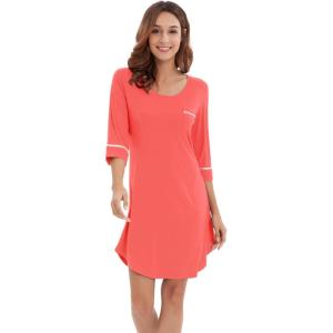 imageWiWi Bamboo Viscose Nightgowns for Women 34 Sleeve Nightshirts Sleep Shirt Plus Size Sleepwear Pajamas Dress S4XAcoral