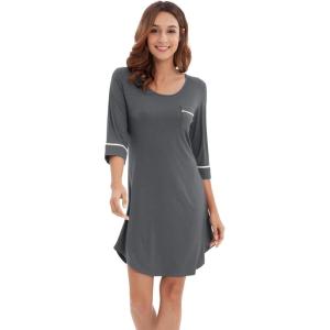 imageWiWi Bamboo Viscose Nightgowns for Women 34 Sleeve Nightshirts Sleep Shirt Plus Size Sleepwear Pajamas Dress S4XAiron Grey