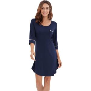 imageWiWi Bamboo Viscose Nightgowns for Women 34 Sleeve Nightshirts Sleep Shirt Plus Size Sleepwear Pajamas Dress S4XAnavy