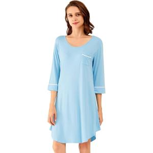 imageWiWi Bamboo Viscose Nightgowns for Women 34 Sleeve Nightshirts Sleep Shirt Plus Size Sleepwear Pajamas Dress S4XApale Blue