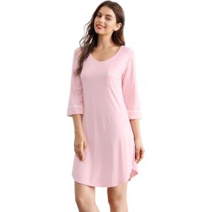 imageWiWi Bamboo Viscose Nightgowns for Women 34 Sleeve Nightshirts Sleep Shirt Plus Size Sleepwear Pajamas Dress S4XApink