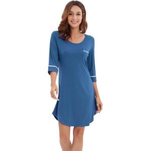 imageWiWi Bamboo Viscose Nightgowns for Women 34 Sleeve Nightshirts Sleep Shirt Plus Size Sleepwear Pajamas Dress S4XAprussian Blue