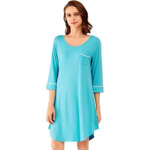 imageWiWi Bamboo Viscose Nightgowns for Women 34 Sleeve Nightshirts Sleep Shirt Plus Size Sleepwear Pajamas Dress S4XAturquoise