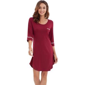 imageWiWi Bamboo Viscose Nightgowns for Women 34 Sleeve Nightshirts Sleep Shirt Plus Size Sleepwear Pajamas Dress S4XAwine