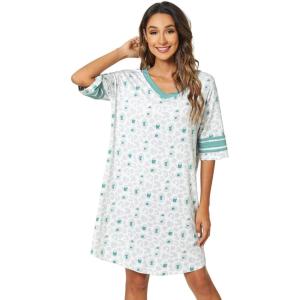 imageWiWi Bamboo Viscose Nightgowns for Women 34 Sleeve Nightshirts Sleep Shirt Plus Size Sleepwear Pajamas Dress S4XCgrey Leopard