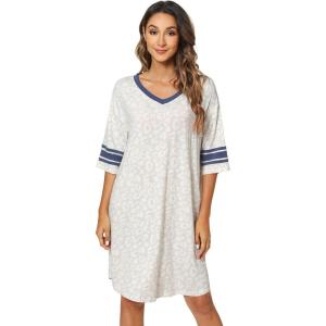 imageWiWi Bamboo Viscose Nightgowns for Women 34 Sleeve Nightshirts Sleep Shirt Plus Size Sleepwear Pajamas Dress S4XCoat Leopard