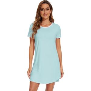 imageWiWi Bamboo Viscose Nightgowns for Women Short Sleeve Vneck Nightshirt Loose Comfy Pajama Dress SXXLAqua