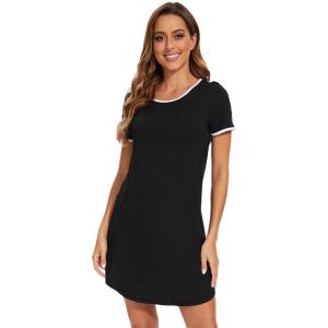 imageWiWi Bamboo Viscose Nightgowns for Women Short Sleeve Vneck Nightshirt Loose Comfy Pajama Dress SXXLBlack