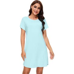 imageWiWi Nightgowns for Women Soft Short Sleeve Gowns Sleepwear Sleep Shirts Cool Nightwear Viscose from Bamboo SXXLAqua